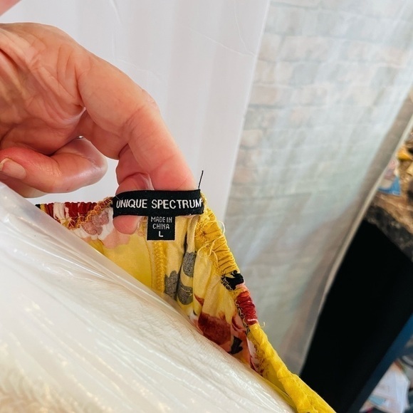 Unique Spectrum size large mustard, rose peasant, top on/off shoulders. P2P 23”. - Picture 3 of 8